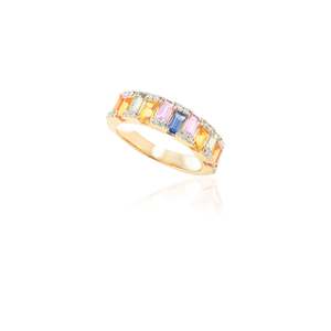 14K Solid Gold Multi Sapphire Diamond Half Eternity Wedding Band - Product Image 2