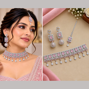 Ensemble collier et boucles d'oreilles pour femme JeweleMarket, plaqué argent, avec cristaux et strass, style ethnique, pour mariage, fiançailles, anniversaire, fête, cadeau - Product Image 1