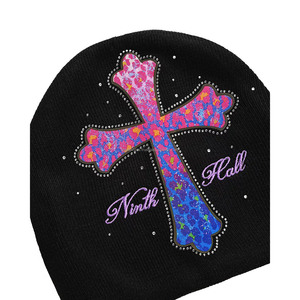Luxury Handmade Rhinestone Cross Knit 100% <b>Wool</b> <b>Beanie</b> for Unisex Warm Winter Designer Fashion Streetwear <b>Hat</b> - Product Image 2