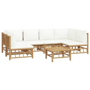 Ensemble de salon de jardin modulaire grand format blanc crème en bambou et polyester, mobilier d'extérieur élégant - Product Image 3