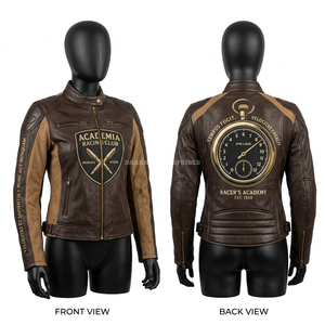 Blouson de moto en cuir noir et blanc avec motif en dentelle style cage à oiseaux, streetwear monochrome, vêtement de protection pour motard - Product Image 2