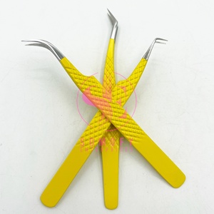 Nouvelle arrivée pince à épiler professionnelle en acier inoxydable jaune solide Extensions de cils durables avec pointe en fibre pointue - Product Image 4