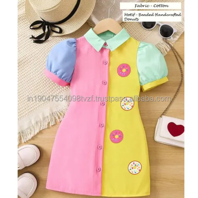 Vestido multicolorido com motivo fresco limão, padrões de cores sólidas, desenho rosa, amarelo, roxo, personalização disponível