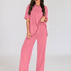 Hot Supplier Women Co Ord Set Two Piece Half Sleeve Top Pants Outfit Winter Daily <b>Wear</b> Outdoor Activities <b>Travel</b> Weekend 100% - Product Image 3