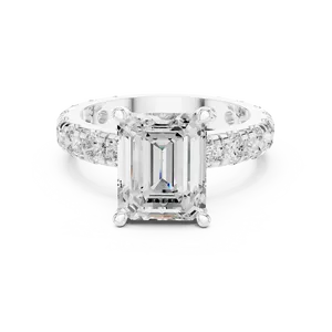 Anillo de Compromiso con Diamante Cultivado en Laboratorio, Corte Esmeralda, Oro Sólido de 18K, Certificado IGI, VVS E-F, Banda Eterna con Acentos Grandes - Product Image 5