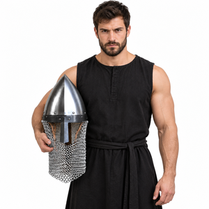 NORMAN Aventail en maille de fer/acier doux, fabriqué à la main, réplique d'armure historique pour collectionneurs, maille de fer de calibre 18 - Product Image 1