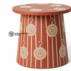 Designer Red Bone Inlay Accent Table for Living Room Luxury Red Bone Inlay End Table – Traditional Floral Pattern - Product Image 5