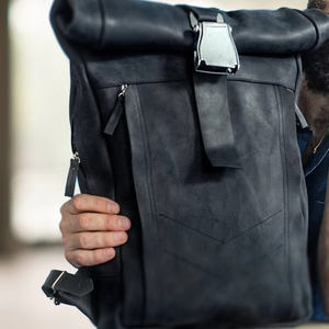 Premium Crazy Horse <b>Leather</b> Roll Top <b>Backpack</b> Vintage Cow <b>Leather</b> Travel Bag <b>Large</b> Capacity Hiking Rucksack Men LRTB-0104 - Product Image 1