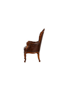 Fauteuil en cuir et bois massif de style européen, idéal pour la maison, le bureau, la chambre, le salon, la salle à manger, l'hôtel, la réception, le balcon, style antique - Product Image 5