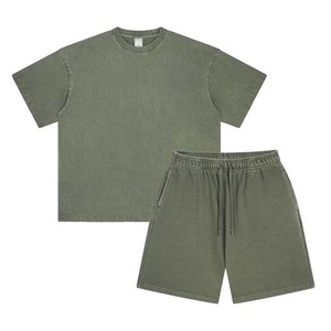 Ensemble de costume d'été deux pièces pour homme avec logo personnalisé, short et t-shirt délavés à l'acide pour vêtements masculins - Product Image 3