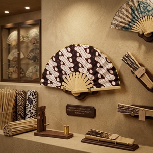 Éventail pliant artisanal indonésien en tissu batik, avec nervures en bambou naturel, cadeau culturel traditionnel, accessoire de décoration artisanale - Product Image 5