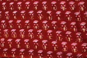 Red Hand Block Printed Cotton <b>Fabric</b> by Yard Small Buti Indian Print Handmade Soft Cotton Textile - Product Image 1