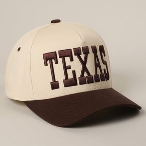 Casquette de baseball unisexe 6 panneaux, visière courbée, broderie 3D lettre Texas, couronne kaki, bord marron - Product Image 2