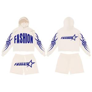 Conjuntos para Hombre, Logotipo Personalizado, Felpa de Algodón, Conjuntos Cortos de 2 Piezas para Hombre, Sudadera con Capucha de Alta Calidad y Pantalones Cortos a Rayas - Product Image 1