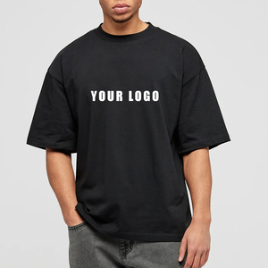 T-shirt noir oversize pour homme, manches courtes, col rond, 100% coton jersey, décontracté, imprimé lettres sur le devant, 220g, respirant, prix abordable - Product Image 4