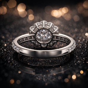 Anillo de Compromiso de Lujo con Halo Floral de Diamantes Redondos, Chapado en Oro de 14k, Aleación de Oro Blanco - Product Image 5