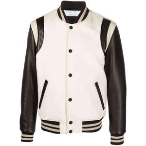 Custom <b>Men</b> Vintage Baseball Varsity <b>Jacket</b> High Quality Streetwear Patchwork Bomber Letterman <b>Jackets</b> with <b>Leather</b> Sleeves - Product Image 1