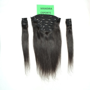 Extensions de cheveux naturels bruts Remy indiens non traités, à clipser, lisses, cuticules alignées, haute qualité, couleur noire, 100g - Product Image 6