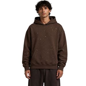 Sweat à capuche oversize en polaire marron foncé pour homme, motif étoile en strass, design lourd, streetwear de luxe personnalisé - Product Image 1
