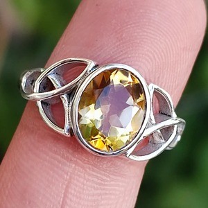 Citrine 925 Sterling Silver <b>Boho</b> Statement Promise <b>Ring</b> for Women Yellow Gemstone 8 x 10 mm Oval November Birthstone Month - Product Image 3