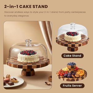 <b>Cake</b> <b>Stand</b> 12in Wooden <b>Cake</b> <b>Stand</b> 2-in-1 Dessert Display & Charcuterie Board Platter for Serving Cupcakes - Product Image 3