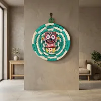 Panier en herbe tressé à la main SSD Market avec garniture festive et poignée, rangement rond élégant et écologique d'Orissa