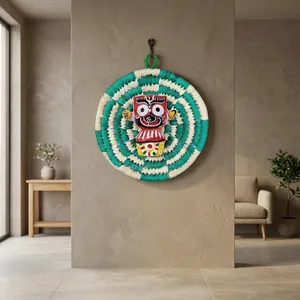 SSD Market Handwoven Grass <b>Basket</b> with Festive Trim and Handle Eco-Friendly Stylish Round <b>Storage</b> From Orissa - Product Image 5