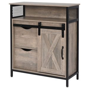 Mobile da Bagno in Stile Retrò in MDF e Triamina con Telaio in Ferro, Porta Scorrevole a Due Livelli e Due Cassetti, Adatto anche per Soggiorno - Product Image 5