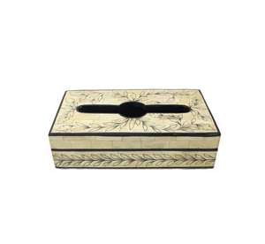 Boîte à mouchoirs en bois faite à la main avec incrustation d'os motif carré écologique haute qualité décor à la maison cadeau cuisine salon inde - Product Image 4