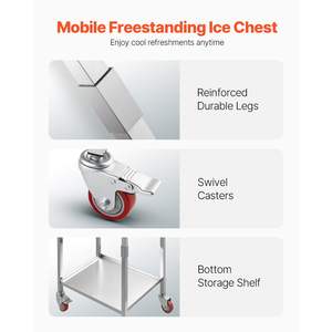 Rolling Ice Chest Cooler Cart 18"L X12"W X14.5"H <b>Stainless</b> <b>Steel</b> 29.6 Quart Outdoor Stand Cooler Trolley Sliding Lid Model - Product Image 5