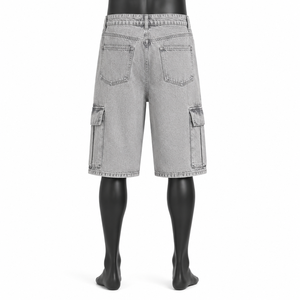 Custom Men's Denim Cargo Jorts Washed Grey Baggy Jean Shorts Streetwear Oversized Cargo Denim Shorts OEM ODM Manufacturer - Product Image 2