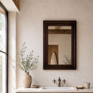 Miroir antique en bois avec cadre foncé original, rustique, en bois massif, à suspendre au mur, pour salle de bain, salon, ou comme miroir de vanité de style farmhouse. - Product Image 6