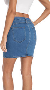 Mini-jupe droite en jean boutonnée avec poches, taille haute décontractée pour femme, style athlétique plissé - Product Image 4