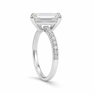 Anillo de compromiso de diamantes con corte esmeralda para mujer, plata 925, chapado en rodio, engaste de garras, estilo clásico, certificado IGI - Product Image 2