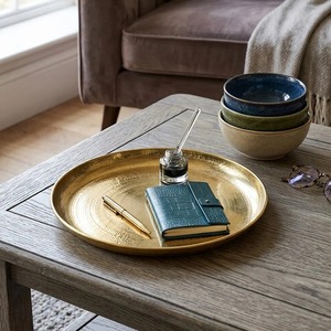 Assiette de présentation ronde artisanale en acier inoxydable doré/argenté pour mariage, banquet, buffet, décoration de table à domicile - Product Image 2