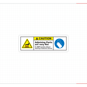 Caution Hot Surface Signs Yellow Warning Header Adjoining Parts Very Hot Wear Protective Gloves Blue Circle Labels - Product Image 4