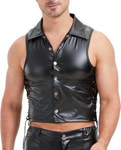 Camiseta sin mangas de cuero sintético para hombre, tacto suave mate, talla grande, cuello redondo, chaleco informal para minoristas de la UE - Product Image 1