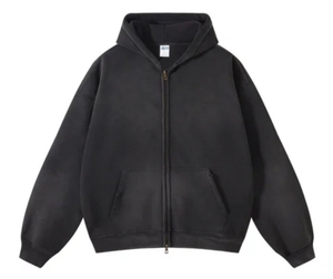 Sweat à capuche zippé pour homme en molleton 100 % coton, coupe oversize, anti-boulochage, imprimé en relief, design uni - Product Image 6