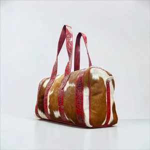 Genuine Leather Duffle <b>Bag</b> with Red Floral Embossing Two Handles Zip Closure Bohemian <b>Weekender</b> Luxury <b>Travel</b> <b>Bag</b> - Product Image 1