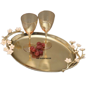 Bandeja de Servir Metálica de Alta Calidad con Acabado Dorado para Ramadán, con Borde Ancho para Servir Frutas y Postres, Tamaño Grande - Product Image 2