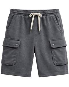 Pantalones Cortos Cargo Gris Oscuro para Hombre, Cintura Elástica con Cordón, Estilo Casual Urbano, con Bolsillos Laterales, Fabricante de Pantalones Cortos de Verano - Product Image 1