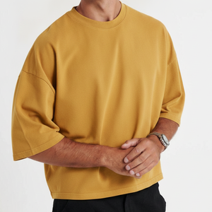 Camiseta de hombre de corte cropped y holgado, estilo casual, oversize, 100% algodón, lisa, personalizable, superventas - Product Image 1