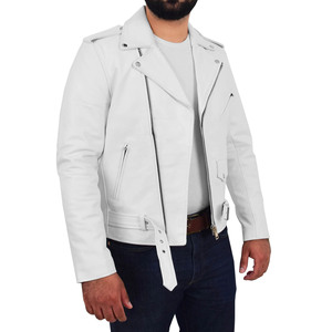 Blouson Bomber en Cuir Blanc Grande Taille Personnalisé OEM pour Motard, Nouvelle Collection Hiver 2026, Haute Qualité, Style Zippé - Product Image 4