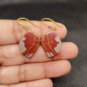 Boucles d'oreilles pendantes en jaspe Noreena étincelant, plaqué or micron, en laiton, pour mariage, fête et cadeau - Vente en gros - Product Image 1