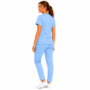Women Doctor Light Blue V Neck Scrub Set Rayon Woven Hospital Uniform <b>Pants</b> <b>Stretch</b> Jogger <b>Cargo</b> Style Needle Detection - Product Image 3