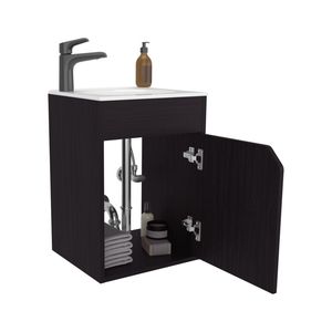 Mobile bagno sospeso Bethel nero a una anta con ampio lavabo in resina e due ripiani contenitore - Product Image 5