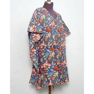 ชุดคาฟตันผ้าฝ้ายพิมพ์ลายด้วยมือ ชุดเดรสคาฟตันผ้าฝ้าย ชุดเดรสลายดอกไม้ ชุดเดรสผ้าฝ้ายสำหรับผู้หญิง ชุดสำหรับเจ้าสาว ชุดใส่ในบ้าน - Product Image 4