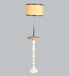 Luxury beige metal and fabric shade <b>shelf</b> floor <b>lamp</b> with wood base oem odm low moq factory price wholesale bulk supply - Product Image 1