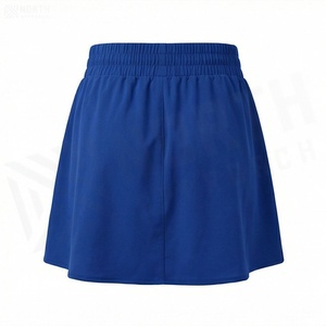 Jupe courte trapèze pour femme, couleur unie, taille élastique, respirante, décontractée, bleue, en polyester - Product Image 2