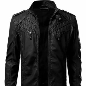 เสื้อแจ็คเก็ตหนัง PU สไตล์วินเทจสำหรับผู้ชาย แบบมีซิป สำหรับขี่มอเตอร์ไซค์  ทนทาน กันน้ำ ระบายอากาศ กันลม ย้อมสีแบบ Garment-Dyed - Product Image 1
